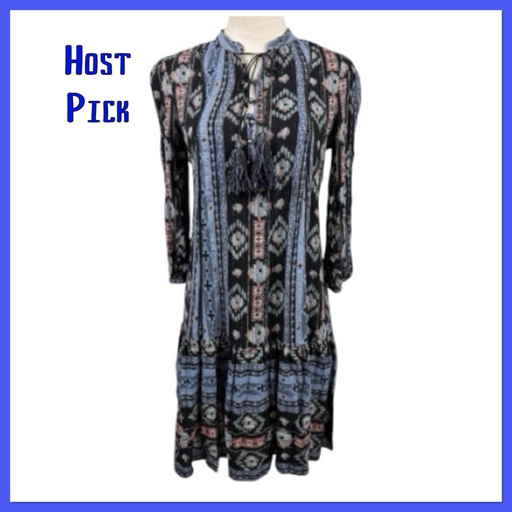 🔥Host Pick 🔥Anthropologie Holding Horses navy blue Boho Tiered Dress size XS